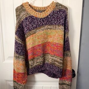 Primark Multicolor Striped Crewneck Sweater in Purple, Pink, Green, Cream